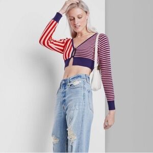 Wild Fable Striped V-Neck Cropped Cardigan, New with tags